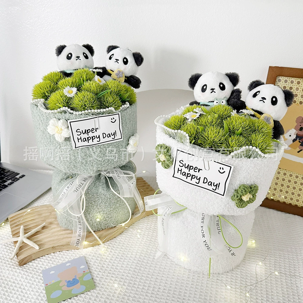 Кукла, букет красной панды, выпускной сезон, день рождения, креативный подарок, готовая милая мультяшная мягкая кукла с цветами