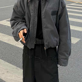 高版本AC家秋冬新款美式潮流皮领巴恩风夹棉拉链棉服百搭男女同款