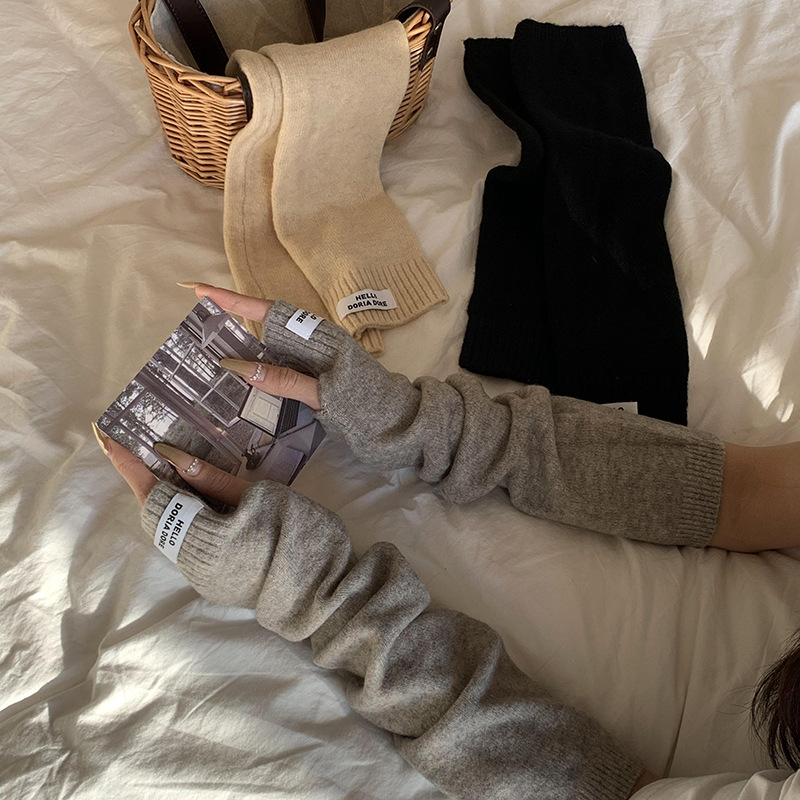 Mujeres guantes de medio dedo de otoño y invierno lindo estilo coreano medio dedos de escritura guantes calientes mangas de lana de punto