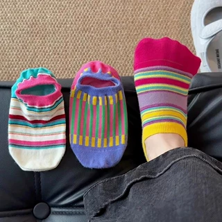 袜子短款浅口女条纹精梳棉无骨船袜波点撞色防滑彩色夏季隐形短袜