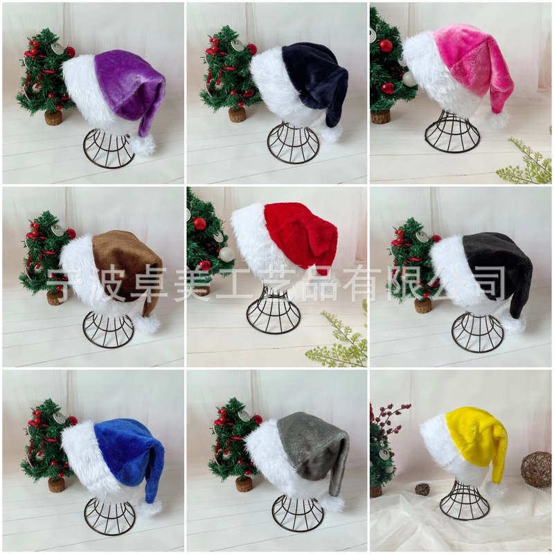現物30*45cm純色のぬいぐるみがクリスマス帽をつないでいる子供の大人の祝日パーティー帽は多色で選択できる|undefined