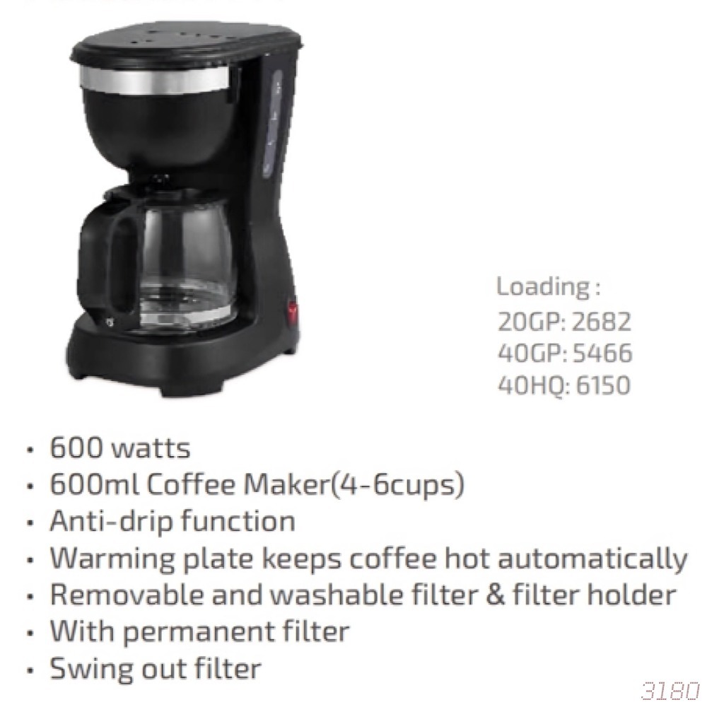 Máquina de café americana roja 600L transfronteriza Europa y Estados Unidos al por mayor cafetera de goteo cafetera de goteo cafetera