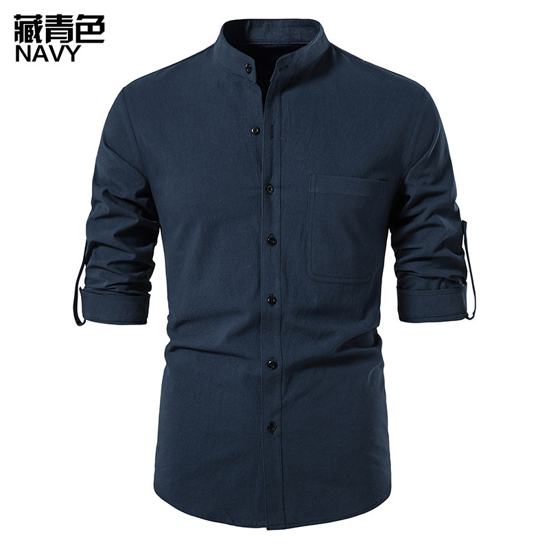 2022 Comercio exterior nuevo tamaño europeo hombres de manga larga camisa de lino botón playa yoga casual Camisa de verano A276