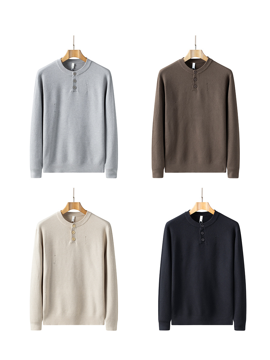 High-end moda transfronteriza de hombre semi-carpa otoño invierno agujeros suéter chaqueta casual jersey de cuello Henry personalizado