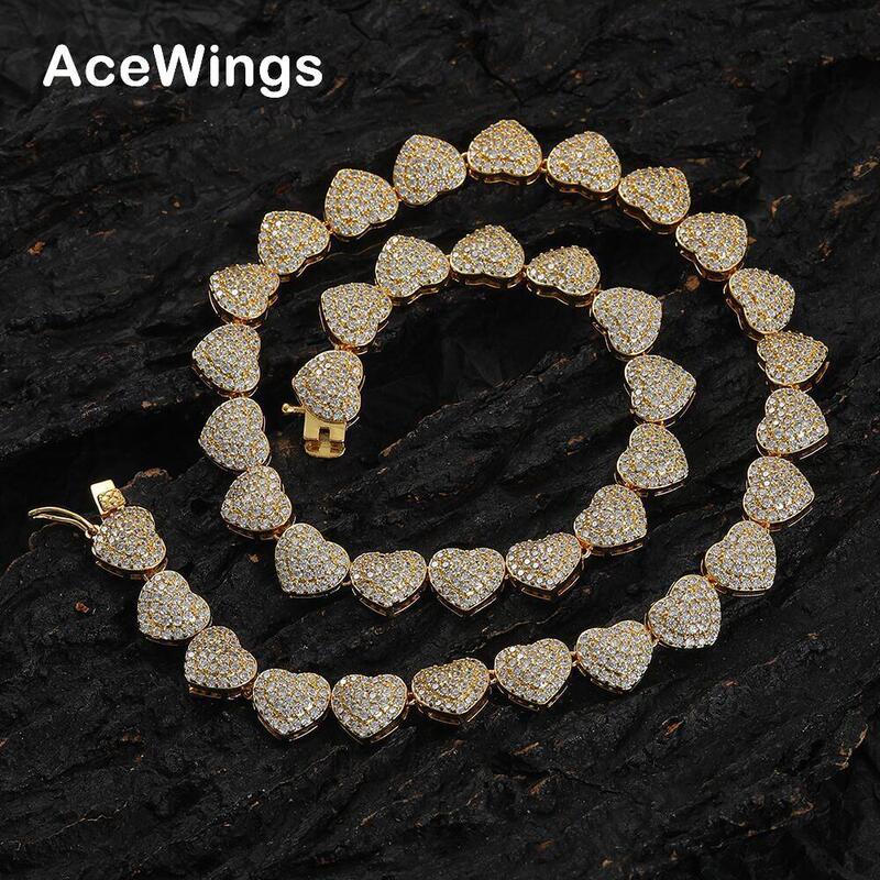 European and American hip-hop jewelry copper inlaid zircon Heart-shaped tennis chain stacked fashion jewelry lovers love cross-border new