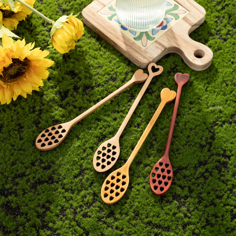 Red roja cuchara de miel de mango largo cuchara de mezcla de madera de haya barra de mezcla de café creativo para el hogar cuchara de animal de dibujos animados creativos