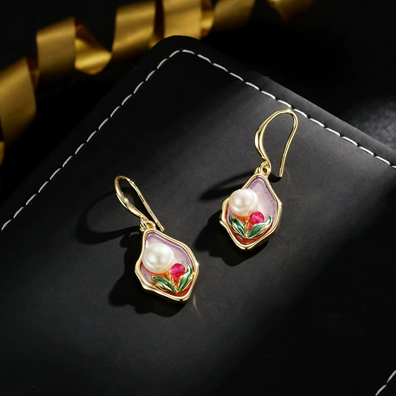 Серьги из жемчуга, ручная роспись, стиль легкой роскоши