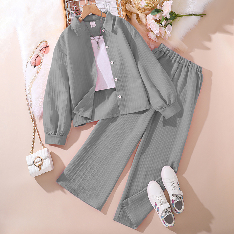 Conjunto de ropa para niñas, primavera 2026, ropa infantil, estilo europeo y americano, ropa para niños pequeños, top de manga larga con botones y pantalones largos
