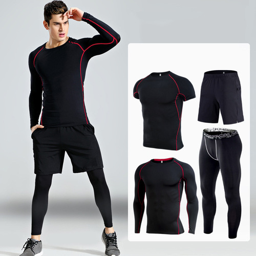 Quick-drying fitness clothing suit for men in autumn and winter high elastic breathable tights sweat-proof basketball base sports suit