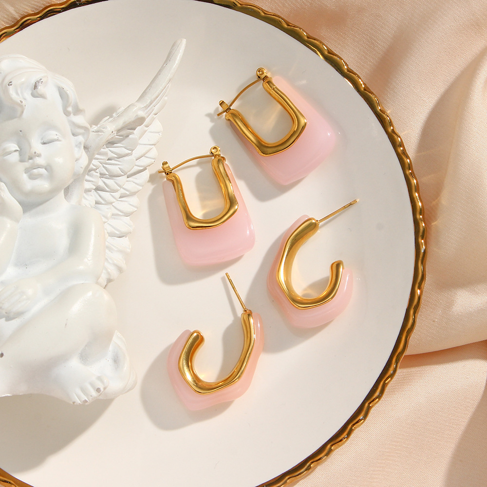 Vintage Style C Shape U Shape Stainless Steel Ear Studs Plating Arylic Stainless Steel Earrings