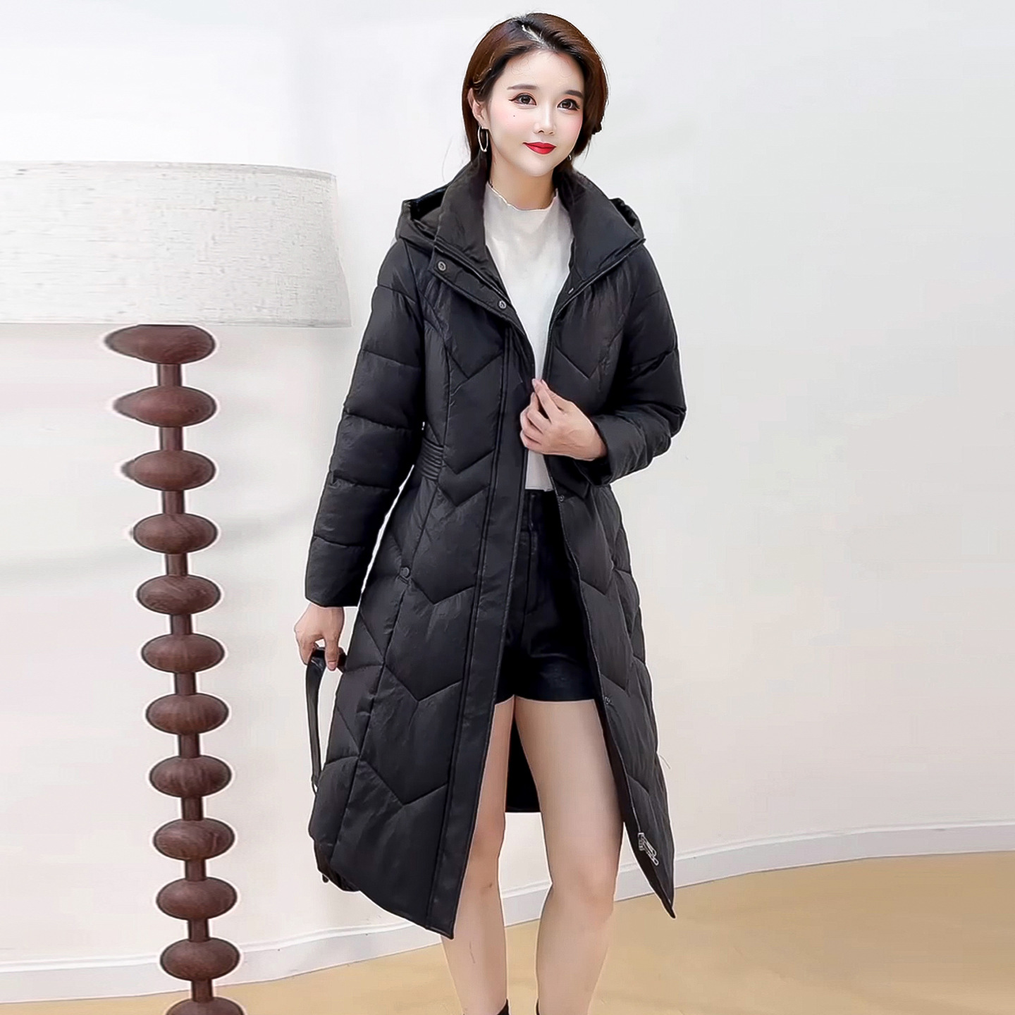 中长款PU皮棉衣棉服女2025冬季新款洋气修身中老年妈妈棉袄外套