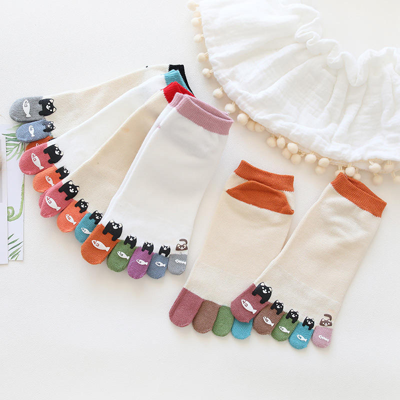 Fashionable Women's Colorful Student Girl Cute Cartoon Toe Ankle Socks New Design Cotton Socks