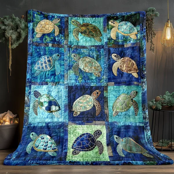 Flannel Blanket with Turtle Patchwork Pattern, Cross-Border Custom Digital Print Sofa Throw Blanket, Home Warming Blanket