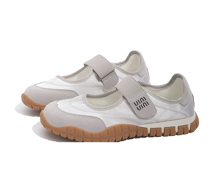 Zapatos de mujer Mary Jane de color amarillo francés 2025 verano nuevo estilo interior velcro boca baja zapatos de lona de punta redonda zapatos individuales