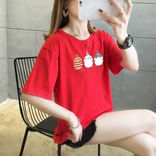 現貨批發2022夏季95棉短袖t恤女韓版學生卡通圓領上衣潮大碼女裝