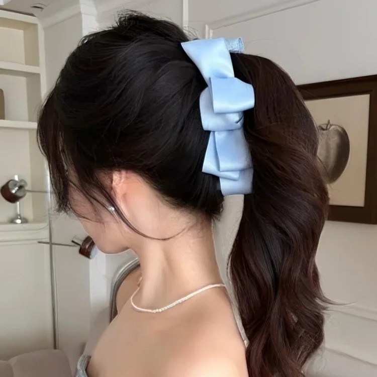 韩系缎面多层蝴蝶结香蕉夹女甜美后脑勺高马尾发夹气质百搭发饰|undefined