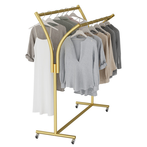 Island rack floor rack simple clothing store display rack double row rack middle shelf parallel bar internet celebrity side hanging clothes hanger