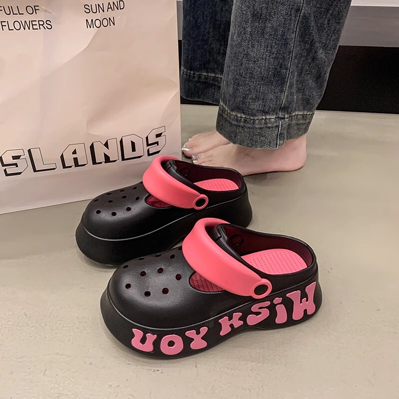 玛丽珍洞洞鞋女夏季外穿时尚字母EVA厚底增高沙滩防滑包头凉拖鞋|undefined
