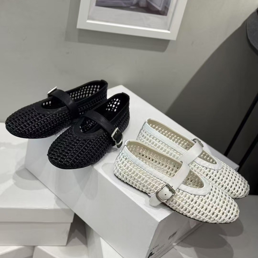 Professional Summer New Style Round Toe Mesh Hollow Buckle Mary Jane Shoes Women's Comfortable Flats Shoes Breathable Fishnet Shoes