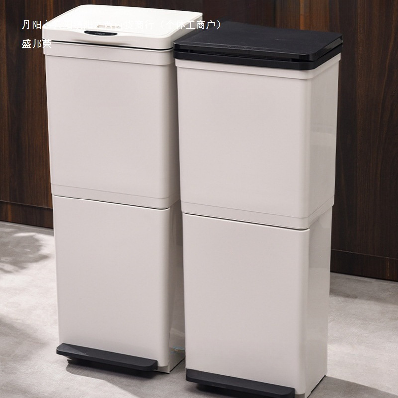Double-Layer Kitchen Trash Can for Home Use, Tall and Large Capacity with Wheels, Movable Dry and Wet Separation Waste Storage