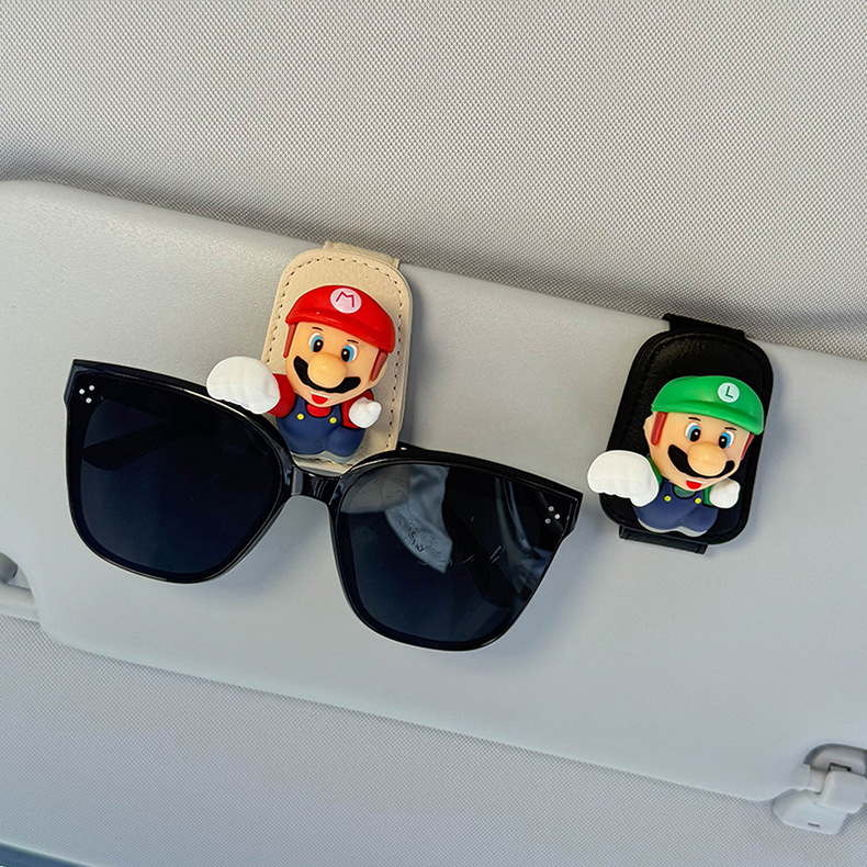 Mario Car Sunglasses Clip 2026 New Model Car Sun Visor Sunglasses Storage Car Sunglasses Holder for Women