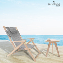 廠家可定櫸木條紋帶卡扣調節休閑躺椅便攜式海邊娛樂折疊沙灘椅