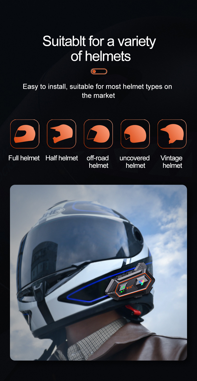 Cross-Border Y202X Helmet Bluetooth Headset Qualcomm Waterproof and Dustproof Long-Lasting Motorcycle Helmet Dual Intercom