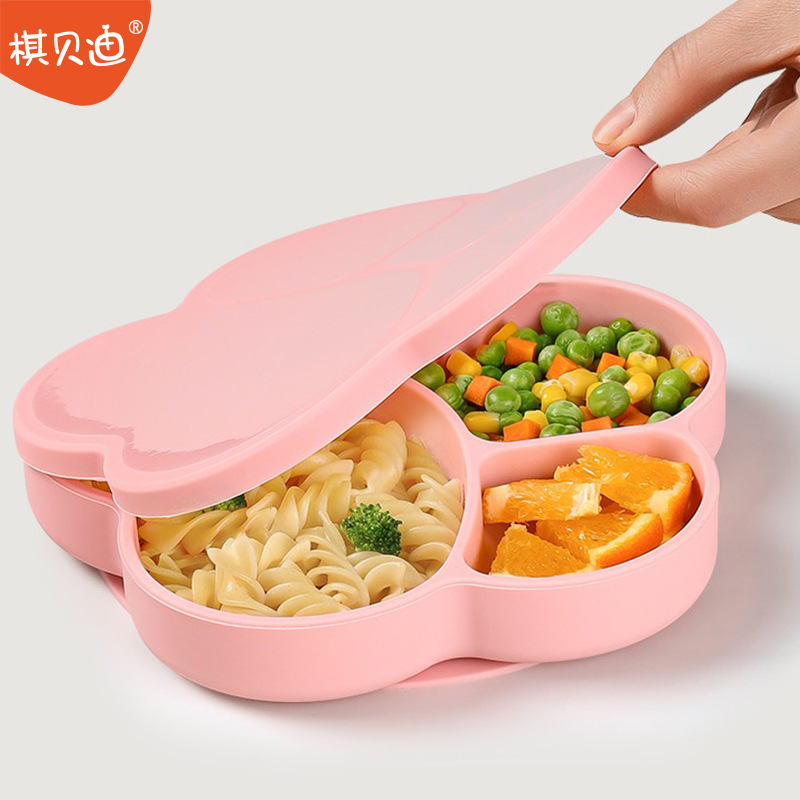 Baby Silicone Plate with Suction Cup, Cat Paw Design, Integrated Infant Food Tray with Compartments, Suitable for 6-Month-Old Children, Anti-Drop Suction Cup