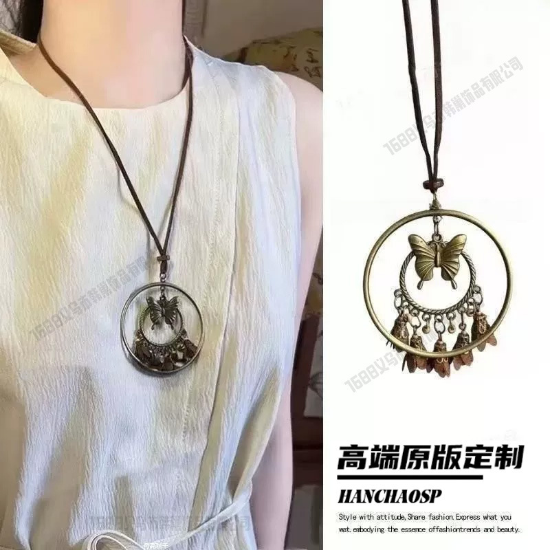 新しい中国風の禅ロングフェザーネックレスレトロエスニックスタイルセラミックセーターチェーンボヘミアンペンダントアクセサリー女性のための|undefined