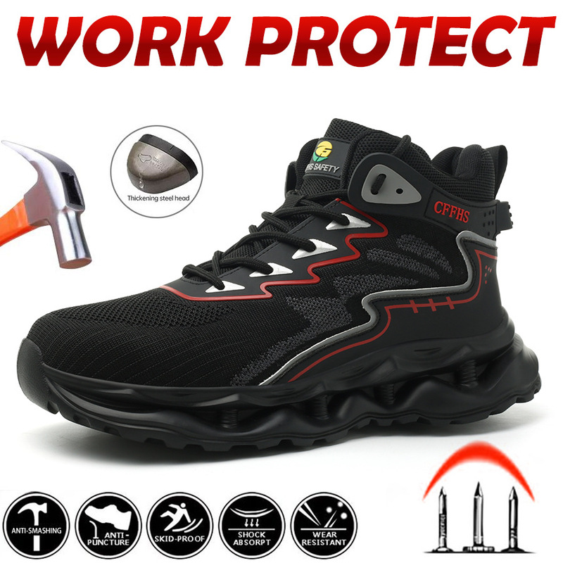 Men's Anti-Injury Shoes with Steel Toe, Anti-Drill and Pressure-Resistant Design with Rotating Button for Outdoor Workers