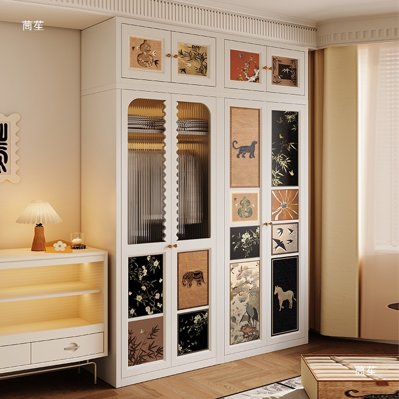 Storage Stainless Steel Leather Antique Style Bedroom Home Beauty Aluminum Alloy Storage Wardrobe Metal Iron Art Wardrobe Assembly