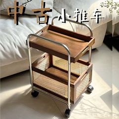 小推车家居装饰双层置物架零食脸盆架落地式竹免安装旅行收纳