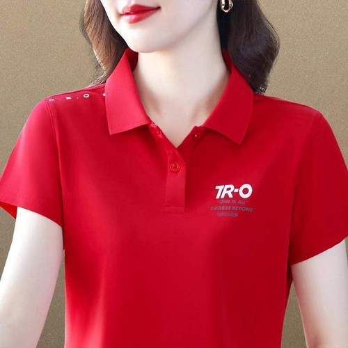Quality mother lapel short-sleeved t-shirt women's summer polo middle-aged sports casual tops large size