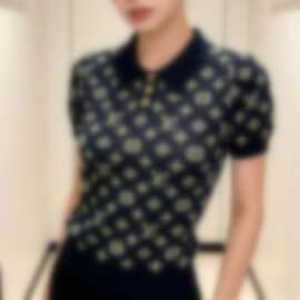 【冰丝】2026春夏新款名媛风轻奢经典老花提花POLO领短袖针织衫女