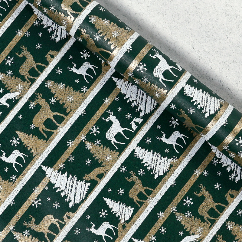 Serie navideña - Snow Deer Forest green; 43cmx3 metros (embalaje en rollo)