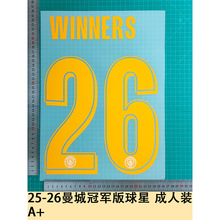 25-26曼城冠军版球星 成人装 A+球衣号字母烫画号码热转印贴图球