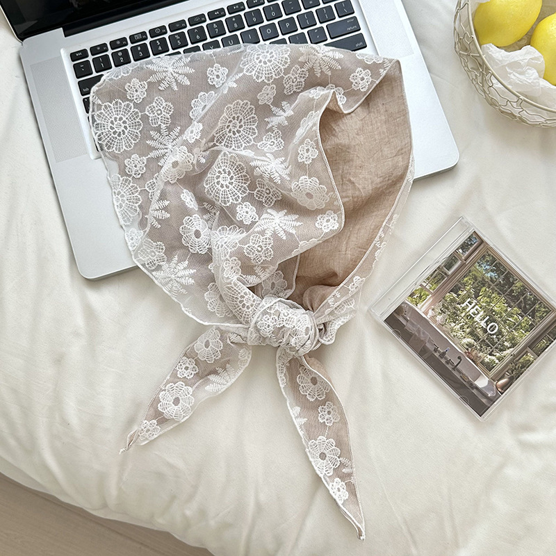 Pañuelo de seda de encaje de costura, bufanda triangular, bufanda de seda pequeña, bufanda de algodón y lino de todo fósforo para mujer, bufanda decorativa, bufanda triangular, cortina de pedos de cintura