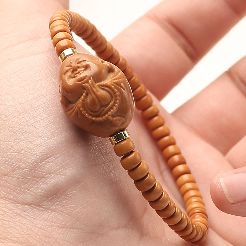 Handmade Olive Stone Single Circle Old Style 5mm Size Design One Heart Towards Buddha Little Novice Non-Nuclear Tip Bracelet for Men and Women Handmade Olive Stone Single Circle Old Style 5mm Size Design One Heart Towards Buddha Little Novice Non-Nuclear Tip Bracelet for Men and Women