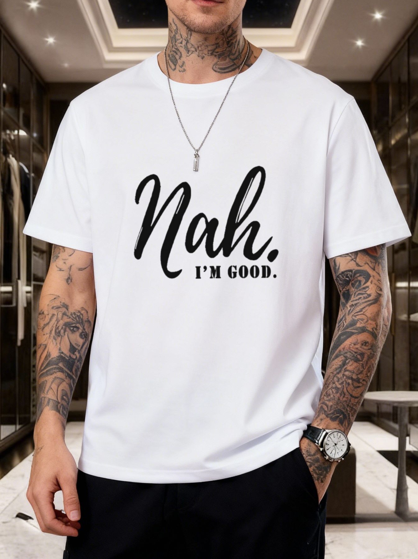 Nah Letter Print Short Sleeves, American Retro Loose T-shirt_viptrois.com