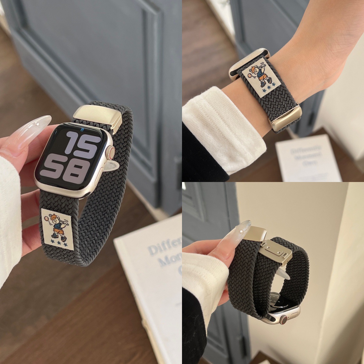 for apple watch iwatch10 magnetic autumn and winter strap elastic woven nylon applewatch9876SE