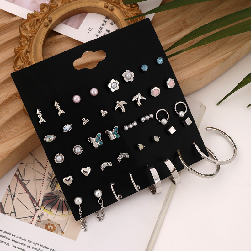 Fashion Flower Butterfly Alloy Plating Inlay Rhinestones Pearl Earrings Ear Studs 1 Set