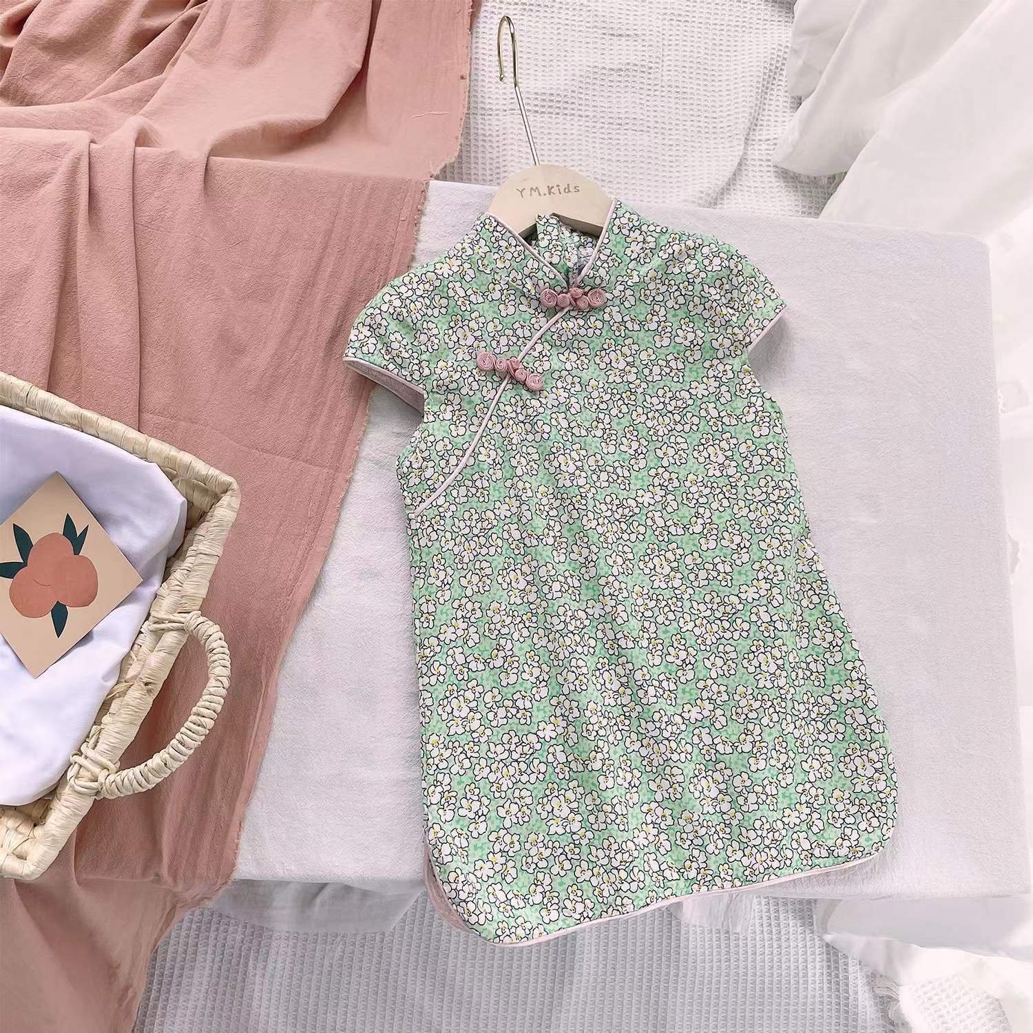 Ladies' Chinese-style retro Hanfu summer new children's stylish qipao girl floral dress baby skirt