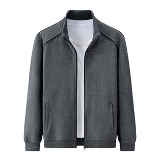 Solid Color Cotton Jacket Men's Spring and Autumn Collar Cardigan Sweater Youth Sportswear Running Casual Loose Jacket