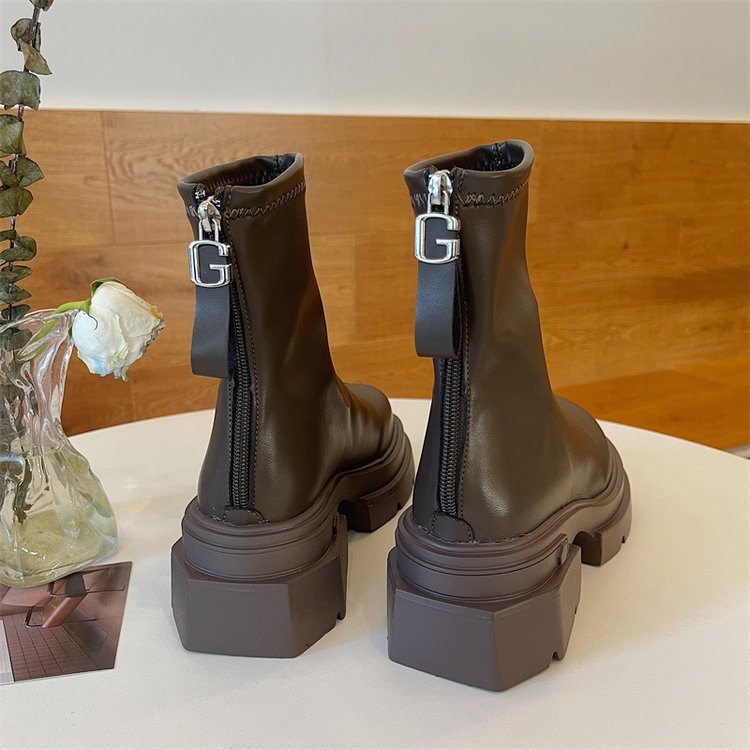 British Style Women’s Ankle Boots With Thick Heel And Back Zipper_voghion.com