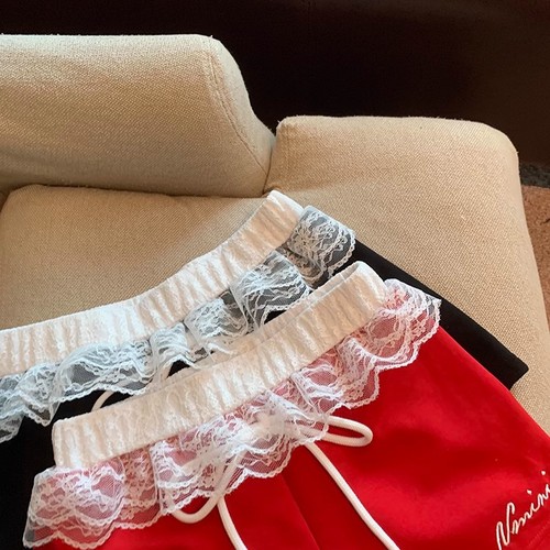 Sweet and Spicy Girl Red Low-Waist Splicing Lace Edge Casual Pants for Women Summer Fashion Versatile Casual Pencil Skirt Shorts