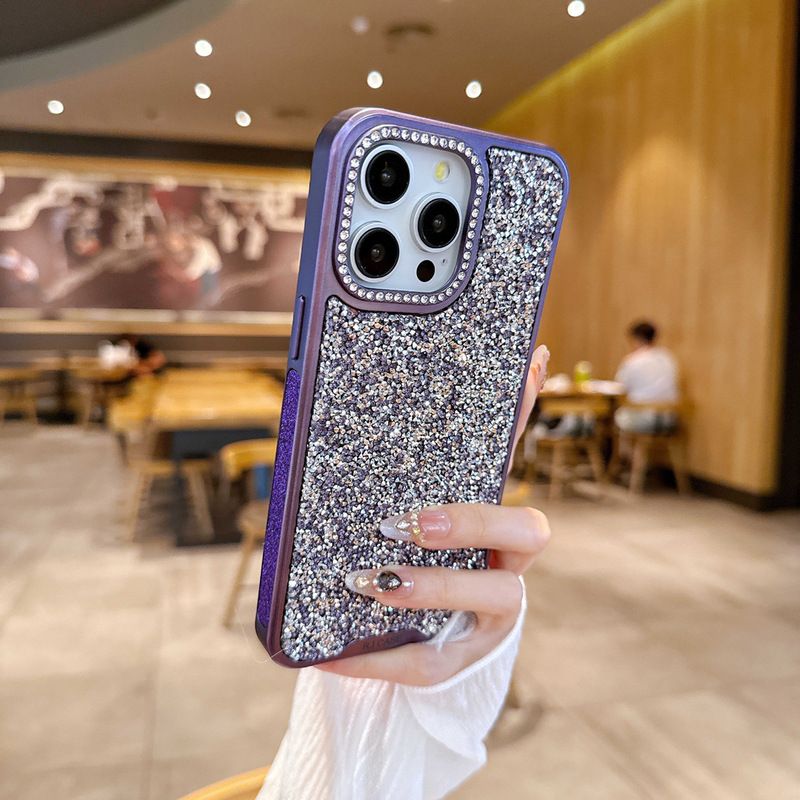フルダイヤモンドサイドグリッター高級ラインストーンミラーフープドットダイヤモンドiPhone16Promaxライト高級アップル携帯電話ケースに適しています|undefined