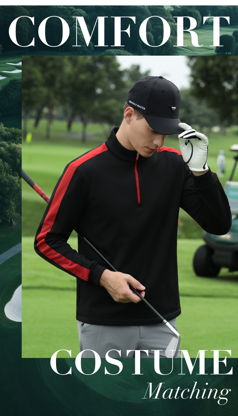 Áo chui đầu golf nam cổ đứng có khóa kéo, lót nhung giữ ấm mùa thu đông — Áo đen [lót nhung/cổ đứng có khóa kéo/tiết kiệm nhiệt và giữ ấm] YF813 chi tiết 2