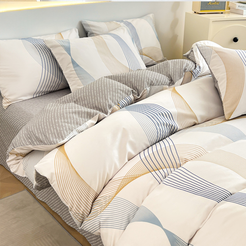 Cama de algodón de algodón de cuatro piezas 2025 nueva sábana simple funda de edredón de tres piezas sábana ropa de cama de dormitorio