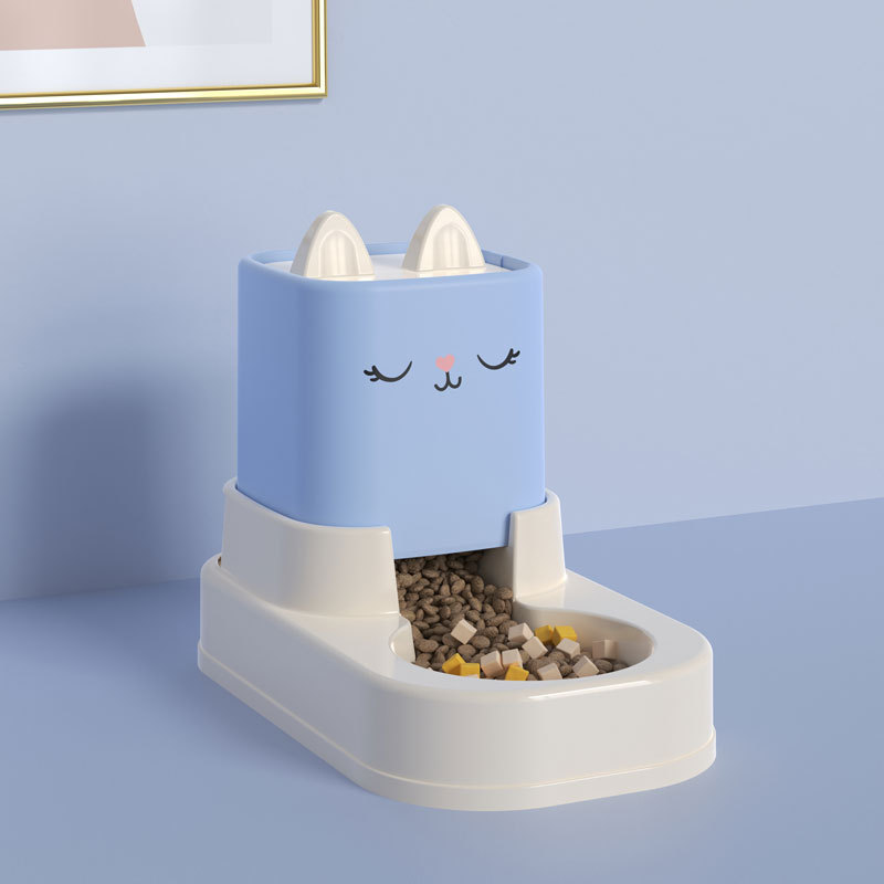 Miau y nuevas orejas de gato en forma de tazón doble para mascotas, alimentador automático de agua potable para gatos, productos para mascotas anti-volcado al por mayor