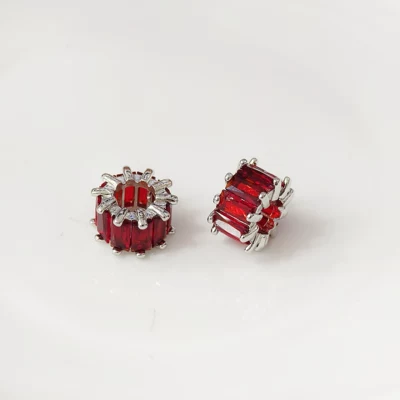 Zərgərlik ara hissələri, Spacer Beads Handmade Loose Beads - silver-red-zirconium-1-pack-10mm
